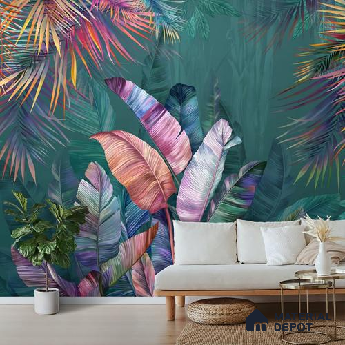 A close-up of aTropical Leaf Pattern Background Wallpaper Indrani Series Soft Feel Tropical Design (Customised Size Wallpaper )available at Material Depot in Bangalore